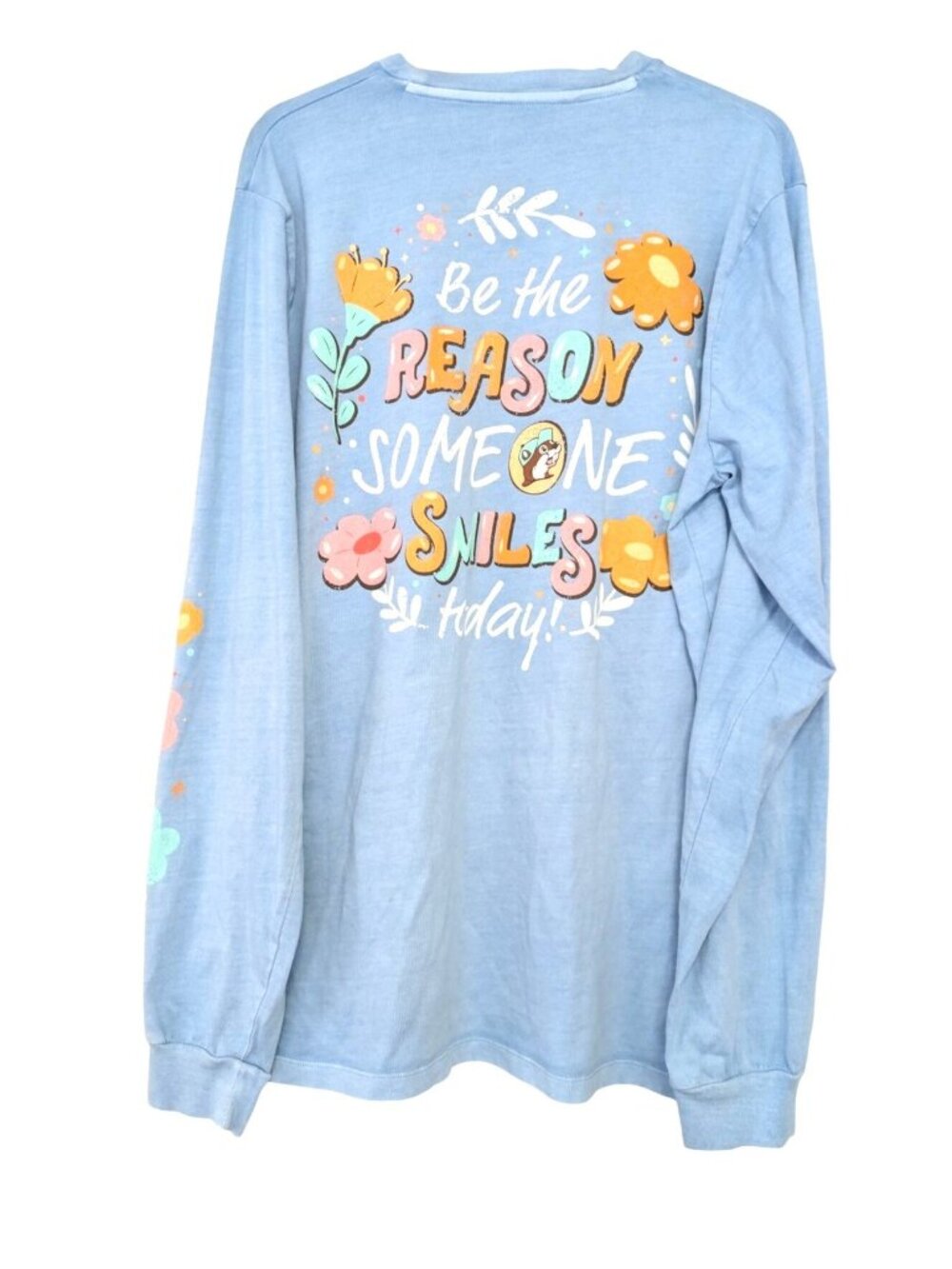 Buc-ee's Be The Reason Someone Smiles Floral Long Sleeve T-Shirt Blue Unisex XL